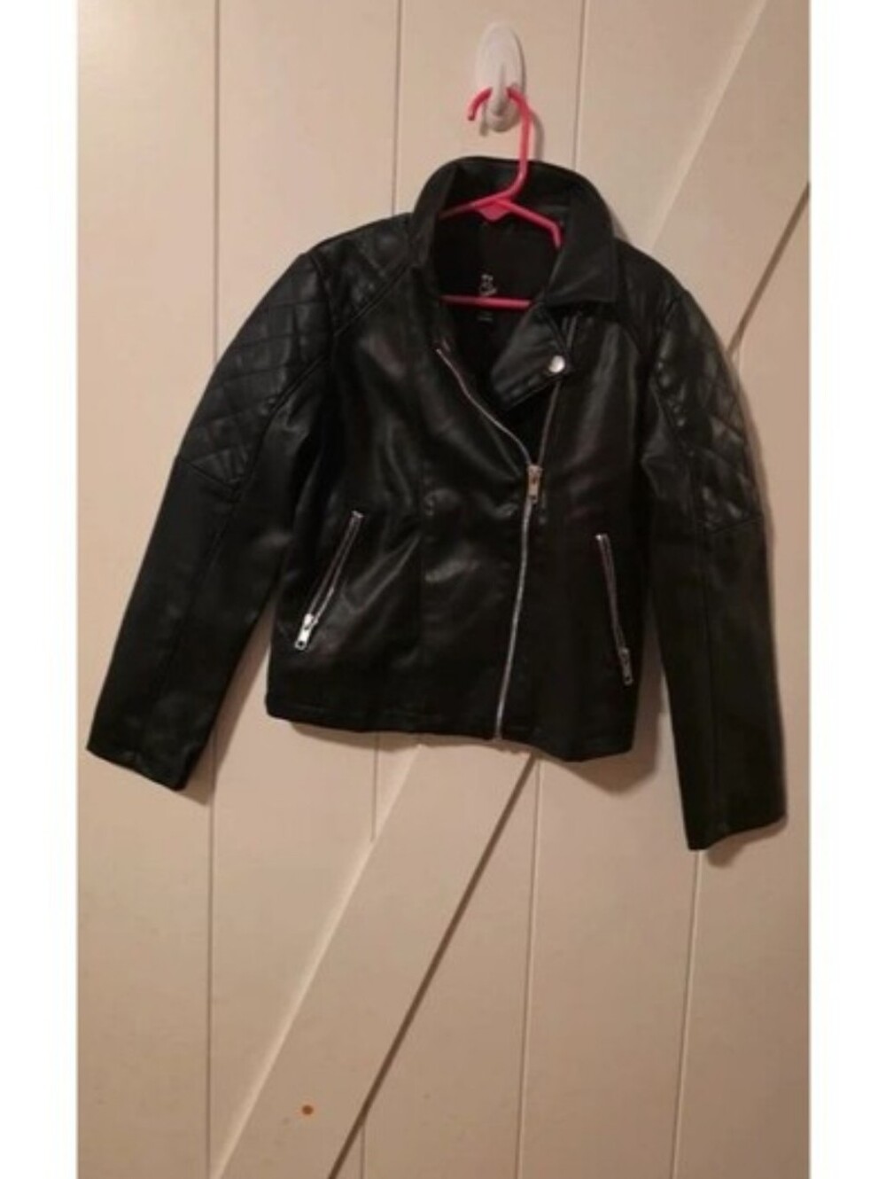 Art Class Girls Black Faux Leather Moto Biker Jacket - Size 6X